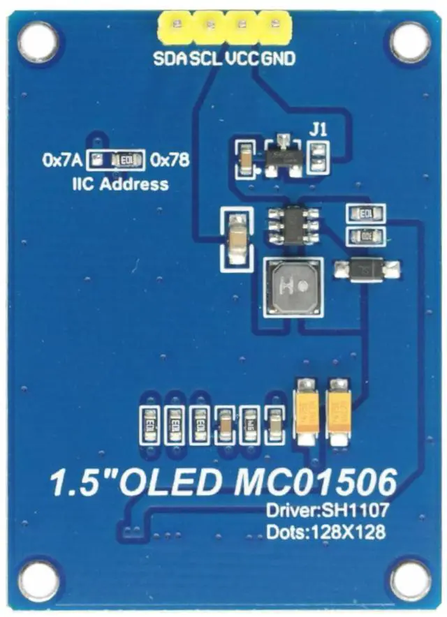 Alt view image 6 of 6 - 1.5 inch 4PIN OLED Module Display Screen SH1107 Drive IC 128 * 128 IIC I2C Interface for 51 STM32 P22101 P22102