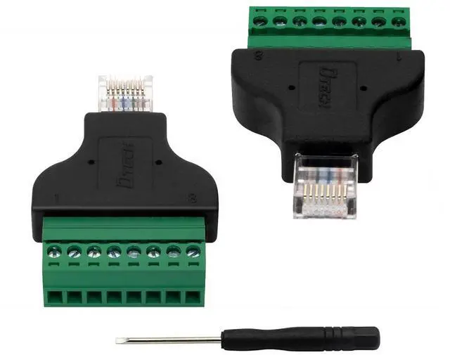Main image of DTECH 2-Pack RJ45 Breakout Board Connector Solderless RJ45 Male to 8 Pin Screw Terminal Adapter 8p8c 568B Standard Network Block for CCTV Digital DVR Cable Extension Ethernet Cat 5e Cat6 Extender