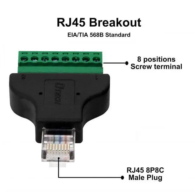 Alt view image 4 of 7 - DTECH 2-Pack RJ45 Breakout Board Connector Solderless RJ45 Male to 8 Pin Screw Terminal Adapter 8p8c 568B Standard Network Block for CCTV Digital DVR Cable Extension Ethernet Cat 5e Cat6 Extender