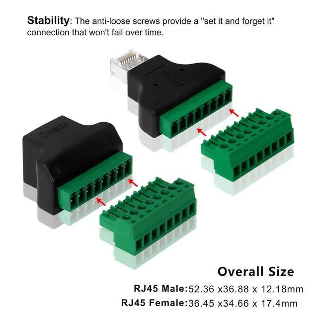 Alt view image 5 of 7 - DTECH 2-Pack RJ45 Breakout Board Solderless RJ 45 Male RJ45 Female Connector to 8 Pin Screw Terminal Adapter 8p8c 568B Network Block for CCTV Camera DVR Cable Extension Ethernet Cat5e 6e 7 Extender