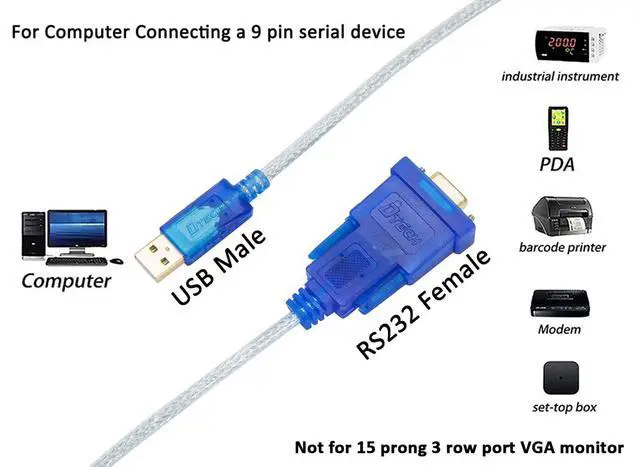 Alt view image 6 of 7 - DTECH 3 Feet USB to Serial Female Adapter Cable DB9 RS232 to USB 2.0 Cord with Prolific PL2303 Chip Windows 11 10 8 7 Mac Linux (9 Pin 2 Row Connector RS232C Protocol)