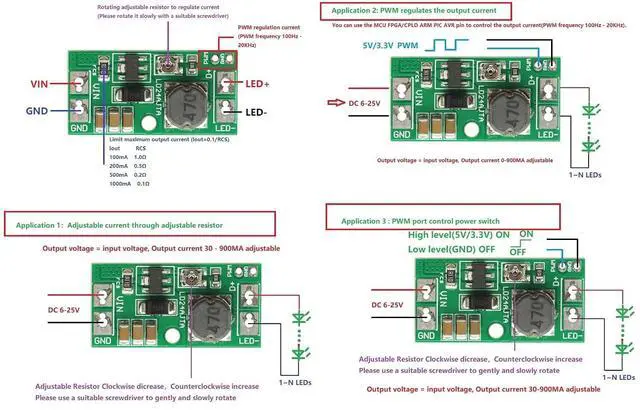 Alt view image 3 of 6 - 2Pcs DC9V 12V 18V 24V 6~25V 20W Adjustable LED Driver PWM Controller DC-DC Step-Down Constant Current LED Driver Converter
