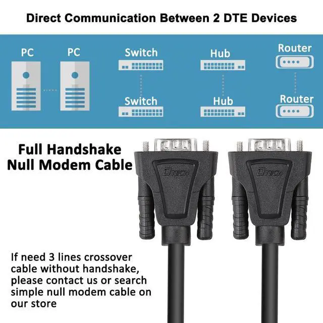 Alt view image 5 of 7 - DTECH 15ft RS232 Null Modem Cable Serial DB9 Male to Male Cord Full Handshaking 7 Wire Crossover for Data Communication Compatible with Computer Network Switch Laptop Router (15 Feet, Black)
