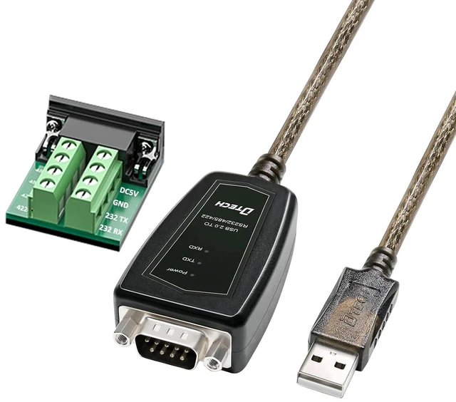Main image of DTECH USB to Serial Adapter RS485 RS422 R232 (3 in 1 Interface) Supports DC 5V with Breakout Board LED Lights for Multi-Kind Control Devices Windows 11 10 8 7 XP Mac (5ft)
