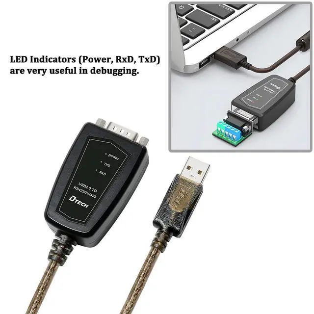 Alt view image 5 of 7 - DTECH USB to RS485 Adapter RS422 Serial Port Cable with CP2102 Chip Terminal Board LED Lights Ferrite Core for Windows 11 10 8 7 XP Mac (5 Feet)