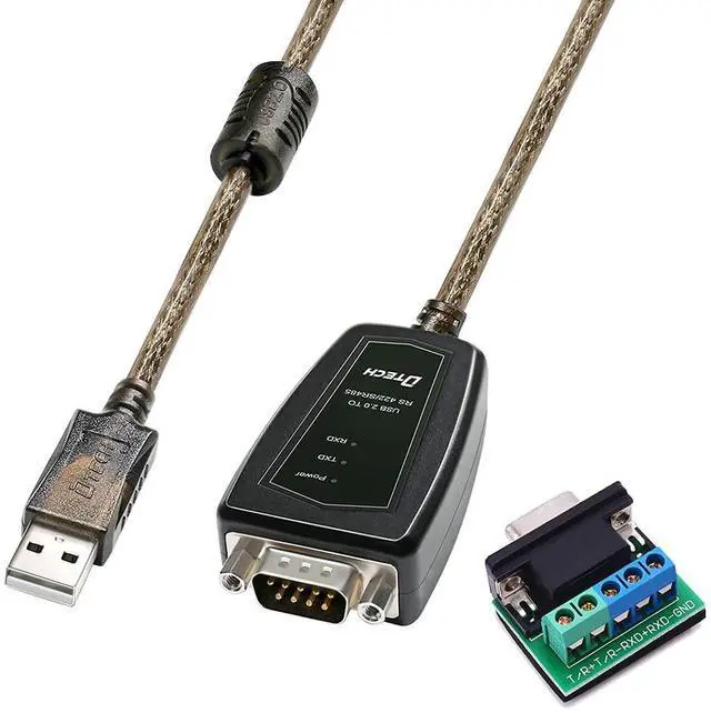 Main image of DTECH USB to RS485 Adapter RS422 Serial Port Cable with CP2102 Chip Terminal Board LED Lights Ferrite Core for Windows 11 10 8 7 XP Mac (5 Feet)