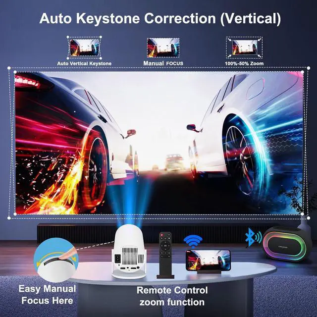 Alt view image 2 of 5 - Mini Projector with WiFi and Bluetooth, HY300 pro Projector 4K Video Decoding, Android System, Auto Keystone, Outdoor Home Movie Portable Video Projector Compatible with Phone Laptop Smart TV HDMI
