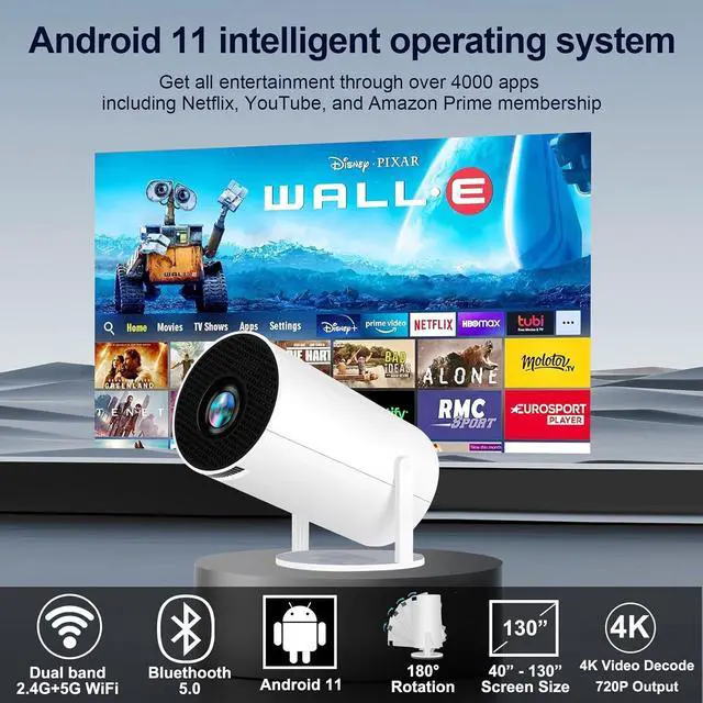 Alt view image 4 of 5 - Mini Projector with WiFi and Bluetooth, HY300 pro Projector 4K Video Decoding, Android System, Auto Keystone, Outdoor Home Movie Portable Video Projector Compatible with Phone Laptop Smart TV HDMI