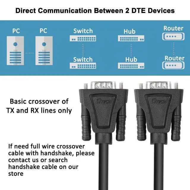 Alt view image 5 of 7 - DTECH 10ft DB9 RS232 Serial Cable Male to Female Extension Simple Null Modem Cord Cross TX RX Line 2 Pin Crossed for Computer Data Communication (10 Feet, Black)