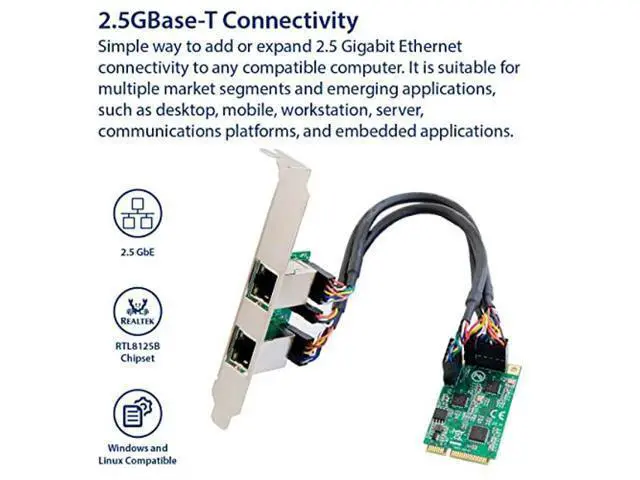 Alt view image 2 of 5 - Dual 2.5 Gigabit Mini PCIe Ethernet Network Expansion Card, Green (SI-MPE24079)