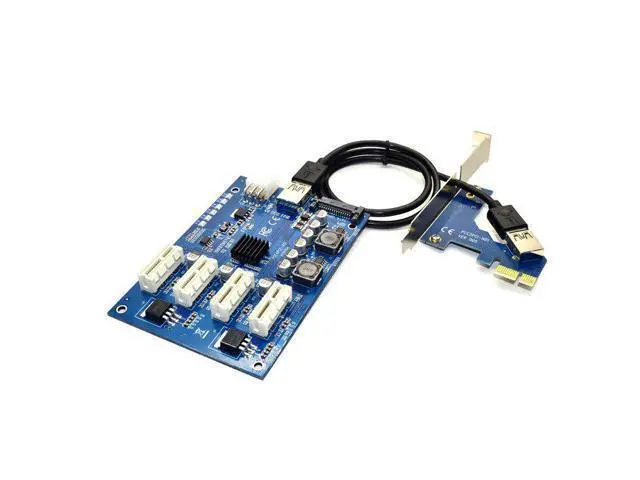 Alt view image 4 of 6 - 1 to 4 PCI-E X16 Expansion Kit 1 to 4 Port PCI Express Switch Multiplier HUB 6pin sata USB Riser Card for BTC Miner Mining