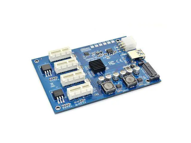 Alt view image 6 of 6 - 1 to 4 PCI-E X16 Expansion Kit 1 to 4 Port PCI Express Switch Multiplier HUB 6pin sata USB Riser Card for BTC Miner Mining