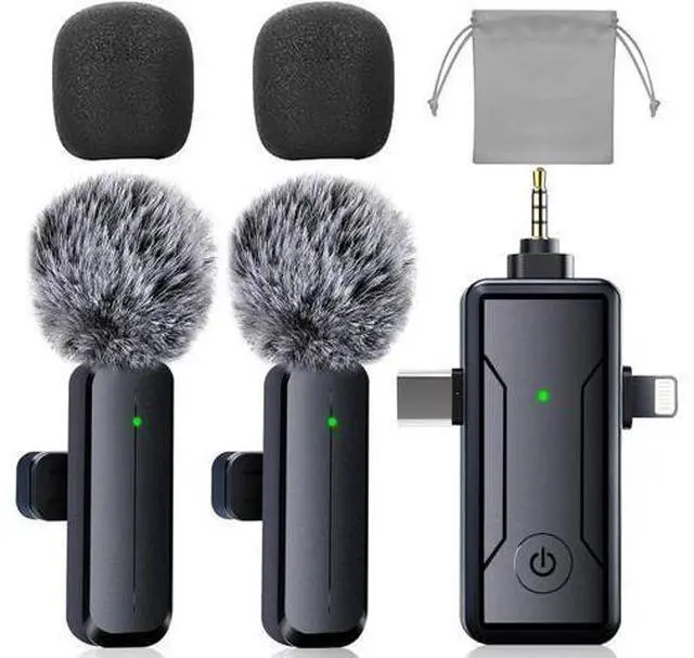 Main image of Microphone for iPhone Android ipad Phone Camera: 3 in 1 Bluetooth Lavalier Lapel Mic for Video Recording - Clip on Shirt Microphones for Tiktok YouTube Podcast Vlogging