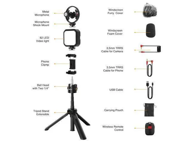 Alt view image 2 of 4 - Kits Microphone Fill Light Lamp Phone Clip Tripod with Ballhead Wireless Bluetooth Remote Control for Vlog
