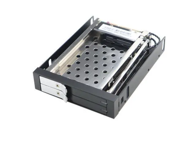 Alt view image 2 of 3 - 2 Bay 2.5 Inch SATA HDD SSD Mobile Rack Enclosure With Power Data Cables For 3.5" Floppy Drive Bay Hot Swap