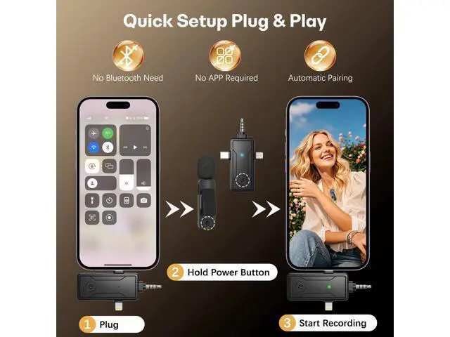 Alt view image 3 of 7 - Microphone for iPhone Android ipad Phone Camera: 3 in 1 Bluetooth Lavalier Lapel Mic for Video Recording - Clip on Shirt Microphones for Tiktok YouTube Podcast Vlogging