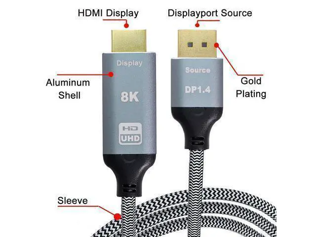 Alt view image 3 of 5 - DP DisplayPort 1.4 Male Source to HDTV 2.0 Male Output Display 8K UHD 4K DP to HDTV Male Cable