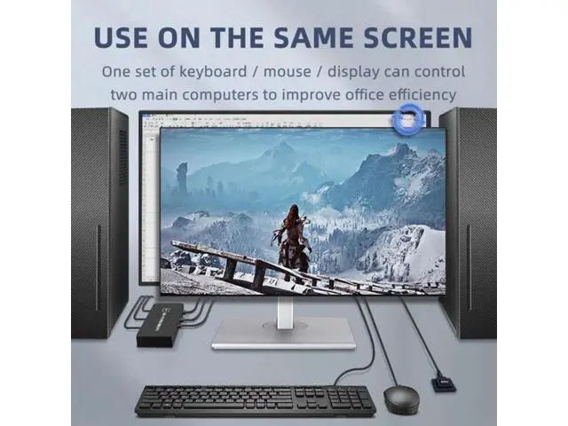 Alt view image 4 of 7 - Switch 2-port DVI Screen Splitter 2 In 1 Out Adapter for Keyboard and Mouse Printer Computer Shared Switcher Hub
