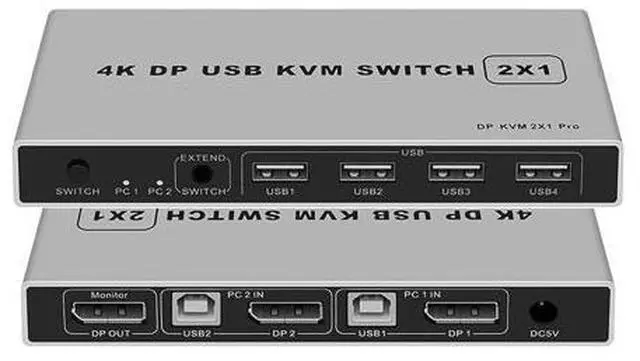 Main image of 2 Port Displayport Kvm Switch 4K@60Hz, Dual-Port Displayport Dp 1.2 Kvm Switcher 2X1 4Kx2K@60Hz 2K(2560X1440)@144Hz Supports Usb Dp 2 In 1 Out