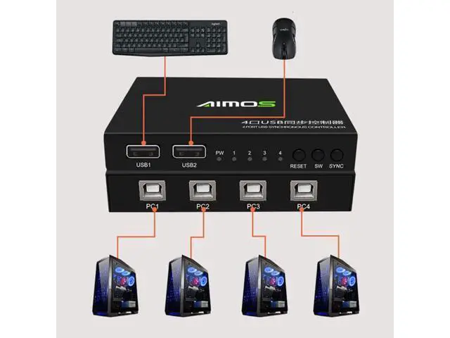 Alt view image 2 of 6 - 4 Ports USB Keyboard Mouse Synchronizer Controller KVM Switcher Splitter USB Splitter