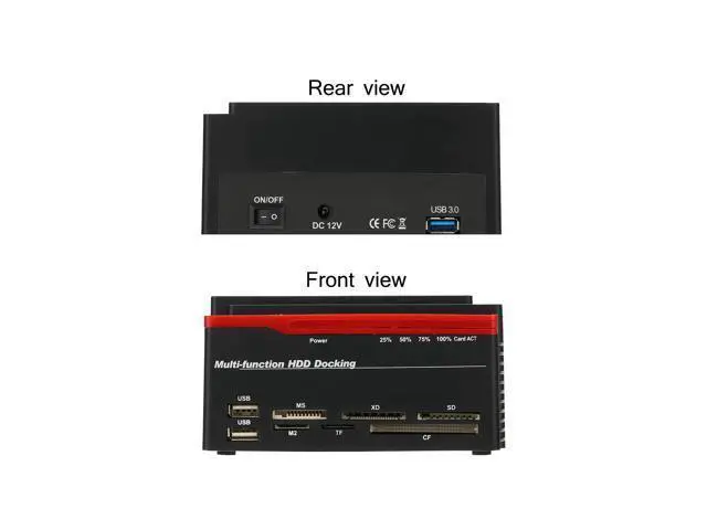 Alt view image 5 of 6 - Docking Station Hard Drive Enclosure 2.5"/3.5" USB 3.0 to 2 SATA Ports 1 IDE Port External HDD Hard Drive Card Reader USB3.0 Hub with OTB/OTC Offline