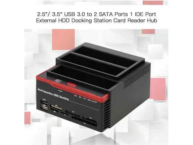 Alt view image 3 of 6 - Docking Station Hard Drive Enclosure 2.5"/3.5" USB 3.0 to 2 SATA Ports 1 IDE Port External HDD Hard Drive Card Reader USB3.0 Hub with OTB/OTC Offline