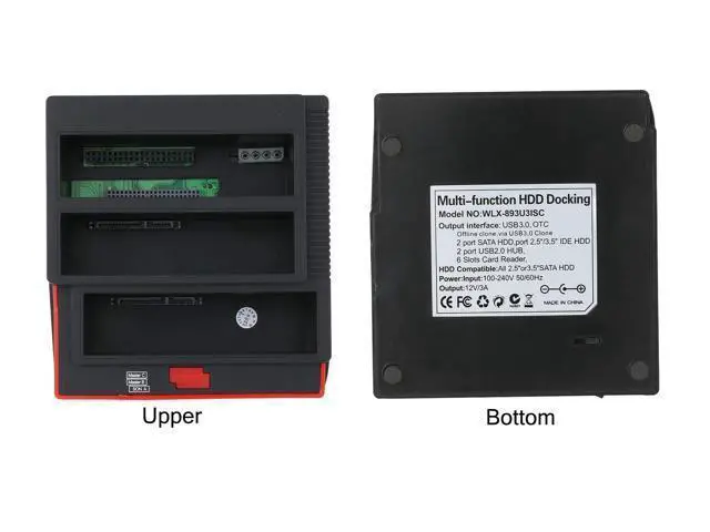 Alt view image 4 of 6 - Docking Station Hard Drive Enclosure 2.5"/3.5" USB 3.0 to 2 SATA Ports 1 IDE Port External HDD Hard Drive Card Reader USB3.0 Hub with OTB/OTC Offline