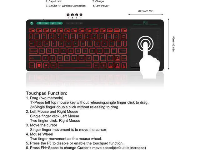 Alt view image 2 of 7 - 18 Plus Wireless 3-LED Color Backlit Multimedia Keyboard with Multi-Touch Big Size Trackpad,Rechargable Keyboard for Android TV Box,PC,Smart TV,Xbox,Raspberry Pi, HTPC IPTV,Windows, MacOS (2.4G)