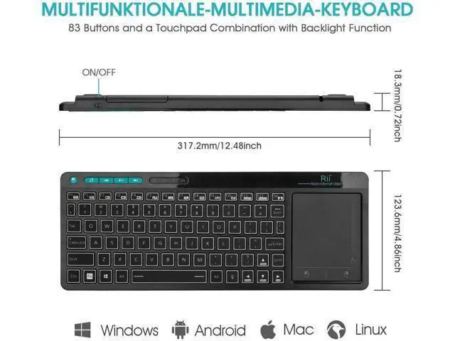 Alt view image 6 of 7 - 18 Plus Wireless 3-LED Color Backlit Multimedia Keyboard with Multi-Touch Big Size Trackpad,Rechargable Keyboard for Android TV Box,PC,Smart TV,Xbox,Raspberry Pi, HTPC IPTV,Windows, MacOS (2.4G)