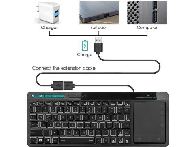 Alt view image 7 of 7 - 18 Plus Wireless 3-LED Color Backlit Multimedia Keyboard with Multi-Touch Big Size Trackpad,Rechargable Keyboard for Android TV Box,PC,Smart TV,Xbox,Raspberry Pi, HTPC IPTV,Windows, MacOS (2.4G)