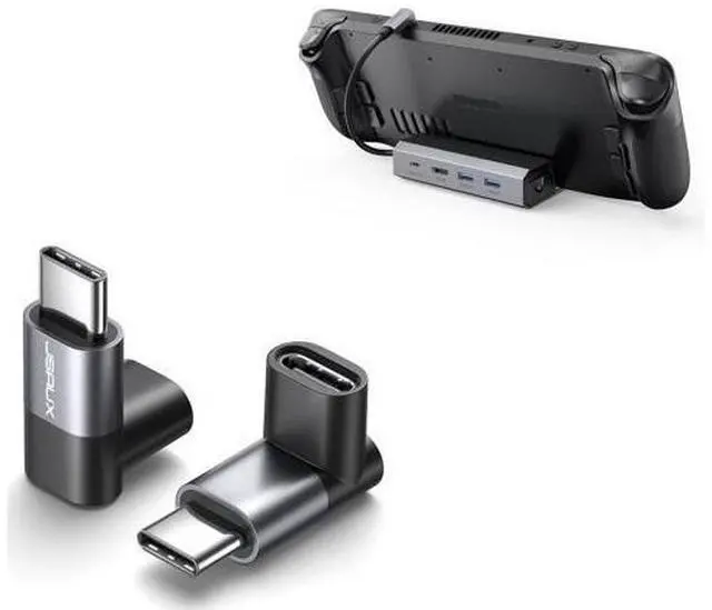 Main image of 90 Degree USB C Male to USB C Female Adapter + HB0602 5-in-1 Docking Station for Steam Deck