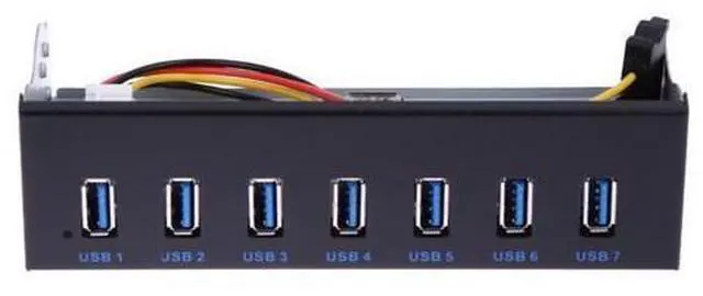 Main image of 3.0 7 Ports 5.25 Inch Metal Front Panel USB Hub with 15 Pin SATA Power Connector USB 3.0 19-pin Header Adapter Cable