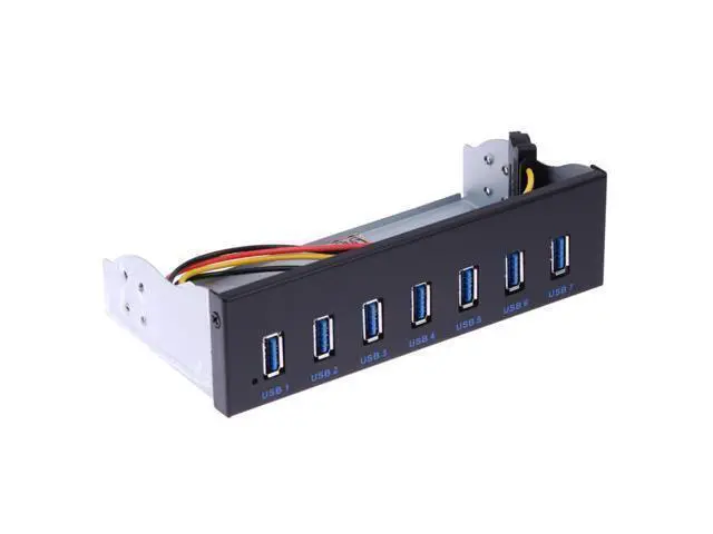 Alt view image 3 of 3 - 3.0 7 Ports 5.25 Inch Metal Front Panel USB Hub with 15 Pin SATA Power Connector USB 3.0 19-pin Header Adapter Cable
