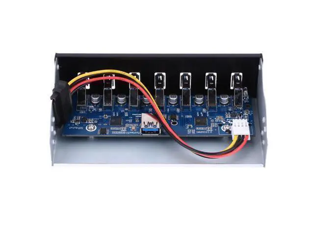 Alt view image 2 of 3 - 3.0 7 Ports 5.25 Inch Metal Front Panel USB Hub with 15 Pin SATA Power Connector USB 3.0 19-pin Header Adapter Cable