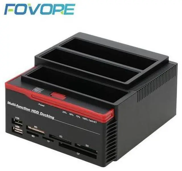 Main image of 2.5"/3.5" USB 3.0 to 2 SATA Ports 1 IDE Port External HDD Hard Drive Disk Docking Station Card Reader USB3.0 Hub with OTB/OTC Color: US Plug