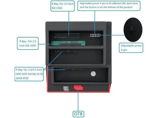 Alt view image 3 of 6 - 2.5"/3.5" USB 3.0 to 2 SATA 1 IDE Port External HDD Hard Drive Disk Docking Station Card Reader USB3.0 Hub OTB/OTC