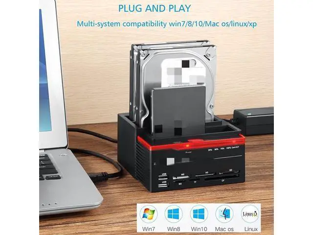 Alt view image 5 of 6 - 2.5"/3.5" USB 3.0 to 2 SATA 1 IDE Port External HDD Hard Drive Disk Docking Station Card Reader USB3.0 Hub OTB/OTC