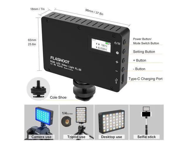 Alt view image 3 of 4 - Video Light Panel with Cold Shoe Mount Led Camera Light for Live Broadcast 3000mAH