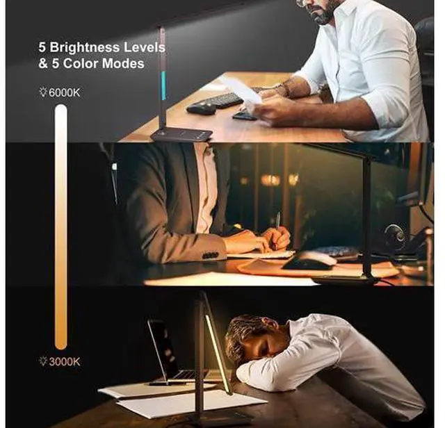 Main image of Corn Desk Lamp, LED Desk Lamp with Wireless Charger, USB Charging Port, Table Lamp with Clock, Alarm, Date, Temperature, Office Lamp, Desk Lamps for Home Office,Brown