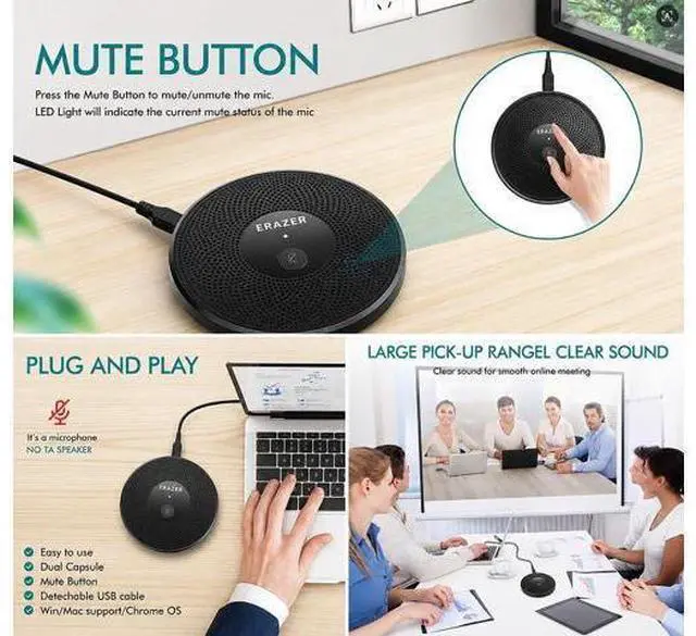 Main image of USB Conference Microphone for Computer, 360Omnidirectional Condenser PC Mic Pick Up Voice 10ft,One-Key Mute,Plug & Play Laptop Desktop Microphone for Video Meeting,Skype,Zoom,Gaming(Windows/Mac OS)