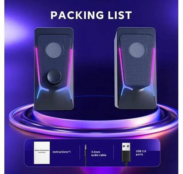 Main image of Computer Speakers, Gaming Desktop Speakers with Color Backlit, 6W USB Powered Volume Control Speakers, 2.0 Stereo Laptop Speaker, Bluetooth&USB Audio for PC, Monitor, Mac, Tablet, Phone