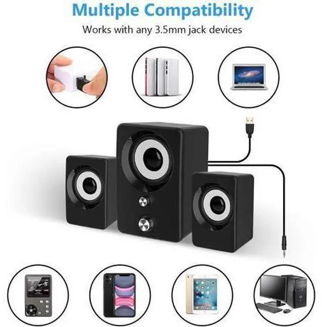 Main image of Computer Speakers, Maboo 3.5mm Jack PC Speakers Wired with Subwoofer, USB Powered Multimedia 2.1 Channel for Desktop, Windows, Laptop, Tablets, Smartphone, PC Black (Speaker 2.1)