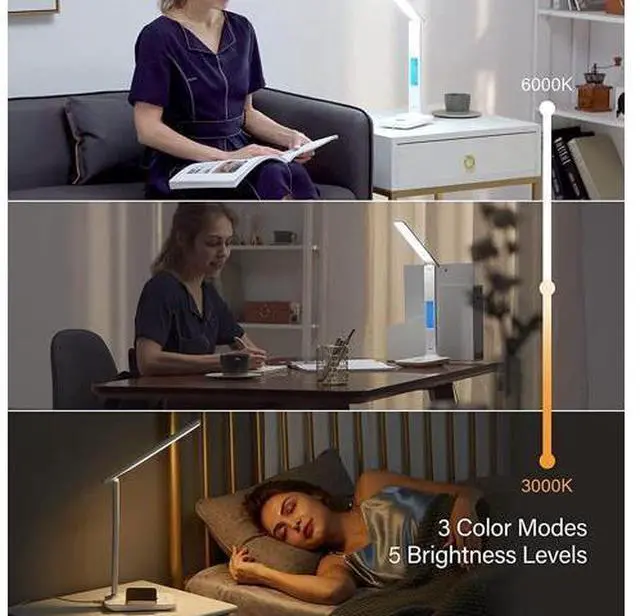 Main image of Corn Desk Lamp, LED Desk Lamp with Wireless Charger, USB Charging Port, Table Lamp with Clock, Alarm, Date, Temperature, Office Lamp, Desk Lamps for Home Office,Black