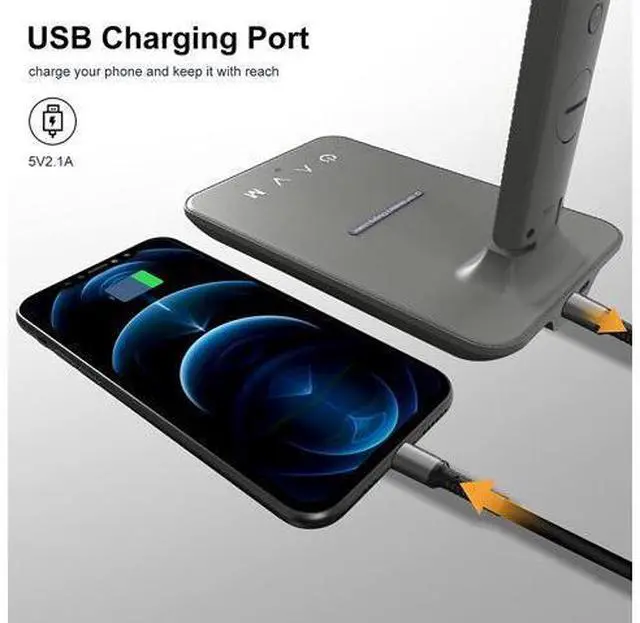 Main image of Corn Desk Lamp, LED Desk Lamp with Wireless Charger, USB Charging Port, Table Lamp with Clock, Alarm, Date, Temperature, Office Lamp, Desk Lamps for Home Office,Grey
