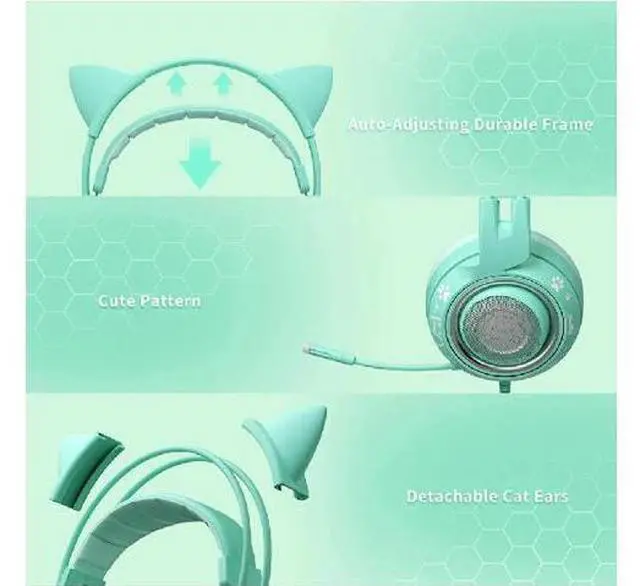 Main image of G951s Green Stereo Gaming Headset with Mic for PS4,Xbox,PC,Mobile Phone,3.5mm Noise Reduction Cat Ear Headphones Lightweight Over Ear Headphones
