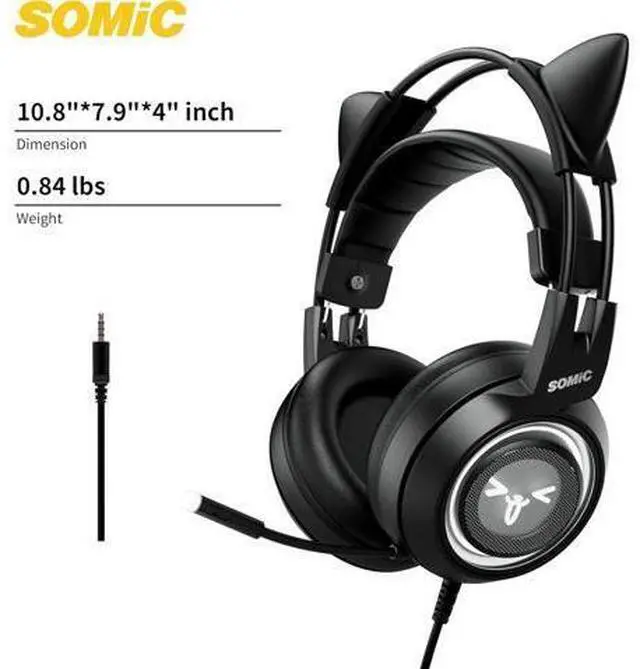 Main image of Corn Stereo Gaming Headset with Mic for PS4, PS5, Xbox One, PC, Mobile Phone, 3.5MM Sound Detachable Cat Ear Headphones Lightweight Self-Adjusting Over Ear Office Headphones G951S Black
