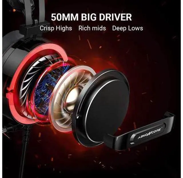Main image of ABKONCORE CH713M Gaming Headset Esport with 7.1 Sound Card, Gaming Headphones for PS4, PC, Xbox, Nintendo Switch, Laptop, Mac with Noise-Cancelling Mic, Bass Vibration, LED Light, in-line Controller