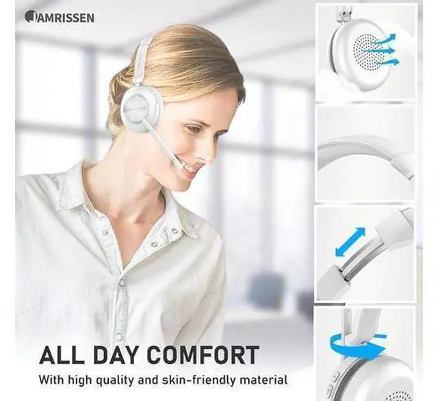 Main image of Wireless Headset, Bluetooth Headset with Microphone & Charging Dock, Wireless Headphones with Mic Mute & USB Dongle, 45 Hours Handsfree for Zoom/Skype/PC/Laptop/Smartphone/Meeting/Call Center