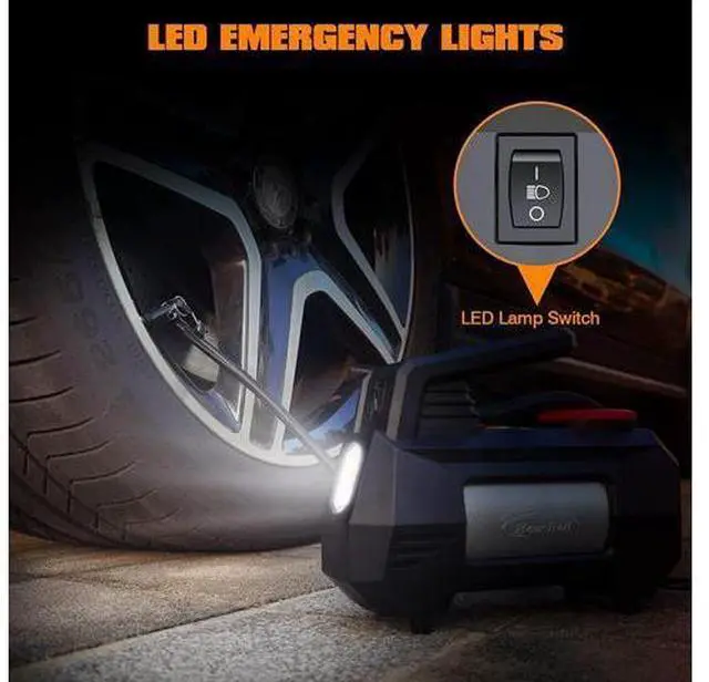 Main image of HAUSBELL Portable Car Air Compressor, 2022 Product Upgraded Fully, Continuously Inflate 4 Tires, 12V DC Car Tire Air Pump, 150 PSI with Emergency LED Light, for Car Motorcycle Bicycle (Black)