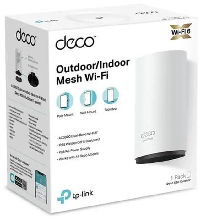 Main image of TP-Link Deco Outdoor Mesh WiFi (Deco X50-Outdoor), AX3000 Dual Band WiFi 6 Mesh, 2 Gigabit PoE Ports, 802.3at PoE+,Weatherproof, Works with All Deco Mesh WiFi